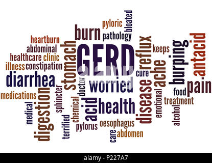 GERD - Gastroesophageal Reflux Disease, word cloud concept on white background. Stock Photo