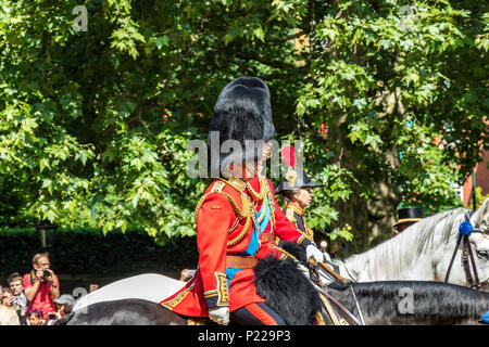 Prince Charles, Prince William and Princess Anne riding along the Mall at The Trooping Of The Colour or the The Queens Birthday Parade, London,  2018 Stock Photo