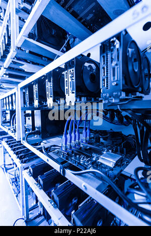 Cryptocurrency mining rig using graphic cards to mine for digital cryptocurrency Stock Photo