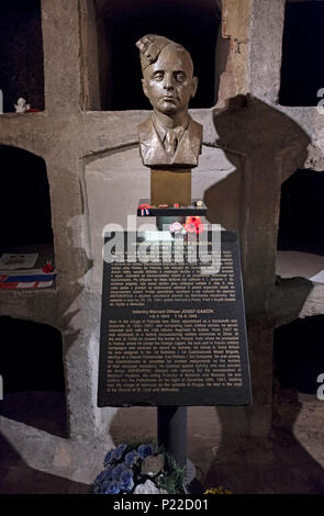 Statues of Jozef Gabcik & Jan Kubis, heroes of Operation Anthropoid. In the crypt of the Church of Saints Cyril and Methodius in Prague, Czec Republic Stock Photo