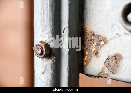 row of bolt, screw and nuts closeup - steel construction detail Stock Photo