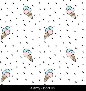 cute colorful cone ice cream seamless vector pattern background illustration Stock Vector