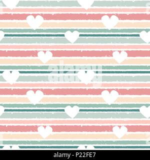 cute lovely  horizontal striped seamless vector pattern background illustration with hearts Stock Vector