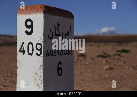 Morocco, Amerzgane, N9 road, milestone Stock Photo - Alamy