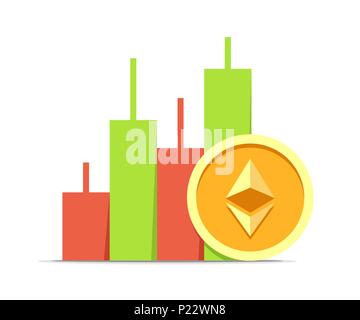 Ethereum value data chart modern concept. Cryptocurrency flat vector illustration Stock Vector