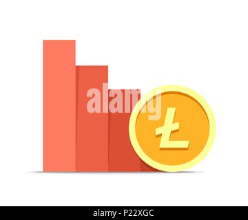 Litecoin value drop concept illustration isolated on white background. Vector flat cryptocurrency coin Stock Vector