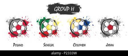 Set of national football team group H . Realistic watercolor art paint with stained splash color . Flat design . Vector for international world champi Stock Vector