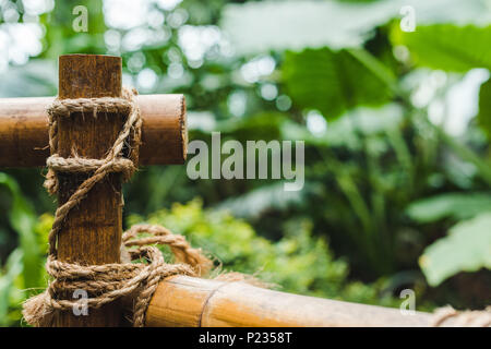 close-up shot of bamboo fence in tropical park Stock Photo