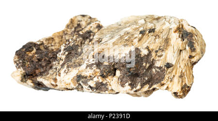 macro shooting of natural mineral - Perovskite stone in rough Clinochlore rock isolated on white backgroung from Ural Mountains Stock Photo