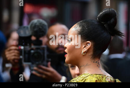 Rihanna attending the European premiere of Oceans 8, held at the Cineworld in Leicester Square, London. Picture date: Wednesday 13th June, 2018. See PA story SHOWBIZ Oceans8. Photo credit should read: Ian West/PA Wire Stock Photo