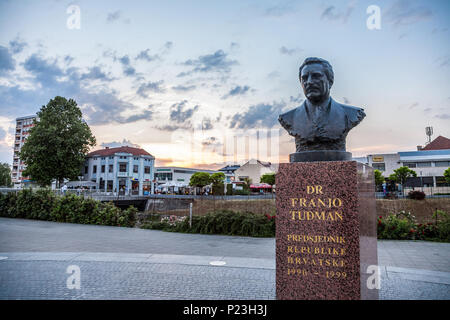 OSIJEK, CROATIA - MAY 12, 2018: Statue of Franjo Tudman in the war torn city of Vukovar. Franjo Tudjman was the first president of Croatia, during the Stock Photo