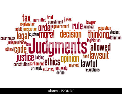 Judgments, word cloud concept on white background. Stock Photo