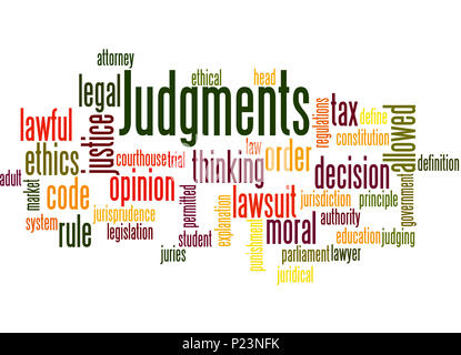 Judgments, word cloud concept on white background. Stock Photo