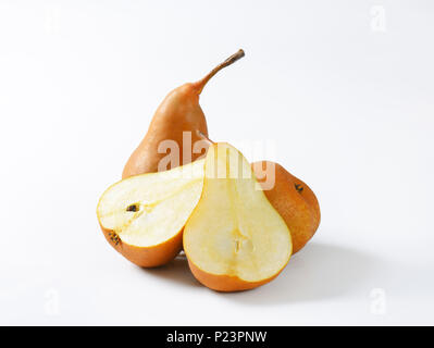 ripe bosc pears on white background Stock Photo