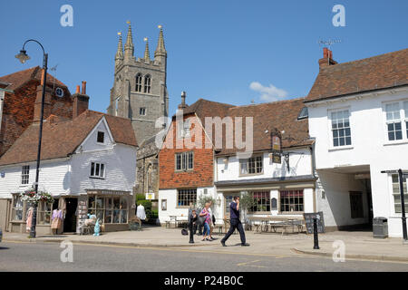 Tenterden high street, parish church, woolpack inn, kent, uk Stock Photo