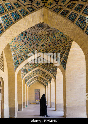 Arcades in the inner courtyard of Nasir-ol-Molk Mosque in Shiraz Stock Photo