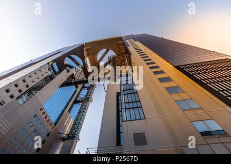 Osaka, Japan - April 28, 2017: popular landmark Umeda Sky Building in Kita-ku district, one of the most popular attractions in Osaka city. It is the w Stock Photo