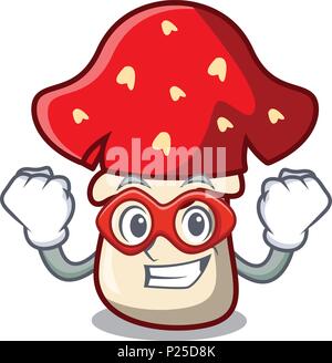 Super hero amanita mushroom character cartoon Stock Vector