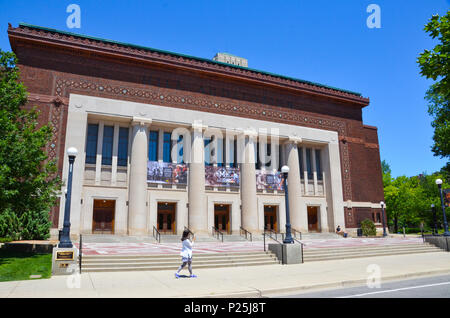 ANN ARBOR, MI / USA - JULY 2 2017: The University of Michigan, whose Hill Auditorium is shown here, celebrated its 150th anniversary in 2017. Stock Photo