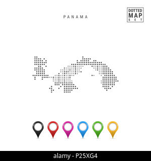 Dotted Map of Panama. Simple Silhouette of Panama. The National Flag of Panama. Set of Multicolored Map Markers. Illustration Isolated on White Backgr Stock Photo