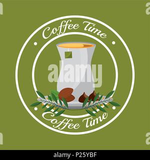 coffee time teabag and grins leaves label Stock Vector