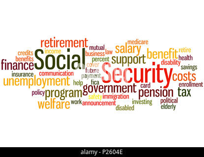 Social Security, word cloud concept on white background. Stock Photo