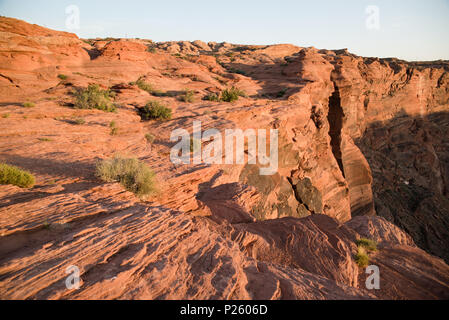 Rock lit up during sunset in Page, Arizona. Stock Photo