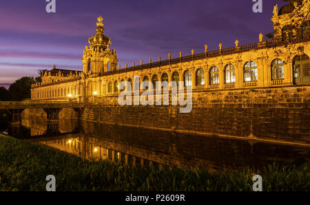 DRESDEN, GERMANY - May 23, 2018:  'Kronentor' of the Zwinger in Dresden at night. Stock Photo