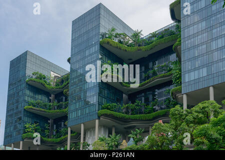 Singapore - June 10 2018: Park Royal hotel in Singapore,  called Hotel In A garden. View from the park Stock Photo