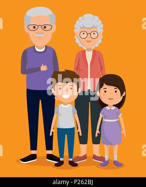 grandparents couple with kids avatars characters Stock Vector