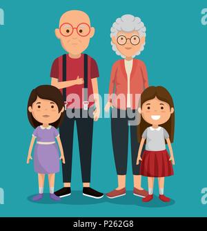 grandparents couple with kids avatars characters Stock Vector