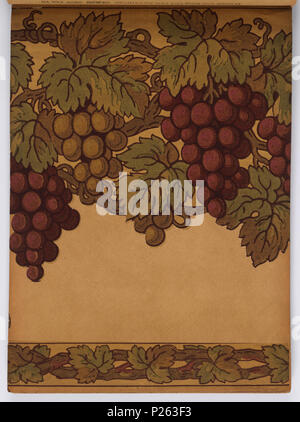 .  English: Sample Book (USA), ca. 1915 .  English: 179 pages (incl. top borders; not. incl. attached lower borders or fabric swatches) Tapestry, landscape, ingrain and oatmeal papers, many tone on tone. Some sidewalls have matching top and bottom borders. Some have tiffany grounds and flitter borders. High-relief cut out borders as well as cut out borders. Some sidewalls are embossed and/or printed to simulate leather. Some have matching fabric swatch attached. Some borders have the appearance of airbrushing. Some sidewalls appear to be intaglio printed. Floral stripe designs for bedrooms and Stock Photo