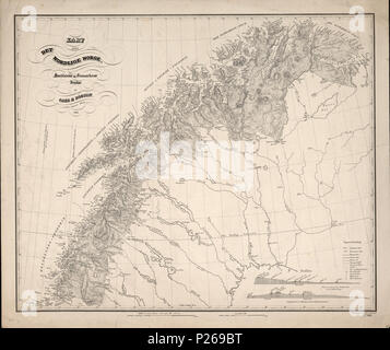 . Norsk bokmål: Kart fra Nasjonalbibliotekets kartsamling. Kartet er gitt ut i Kristiania (1841) og viser Nord-Norge. before 1841. Roosen, Carl B. 160 Kart over det nordlige Norge, Nordlands og Finmarkens Amter. - no-nb krt 00628 Stock Photo