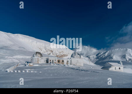 Astronomical observatory after an ice and wind storm, Campo Imperatore, L'Aquila province, Abruzzo, Italy, Europe Stock Photo