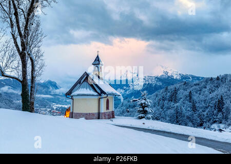 Chapel Kirchleitn at Berchtesgaden in winter, Berchtesgadener Land district, Upper Bavaria, Bavaria, Germany