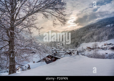 The village of Ramsau near Berchtesgaden in winter, Berchtesgadener Land district, Upper Bavaria, Bavaria, Germany Stock Photo