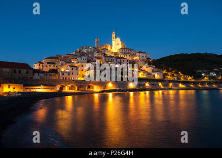 Cervo, Imperia provence, Ligurian, Italy. Cervo by night. Stock Photo