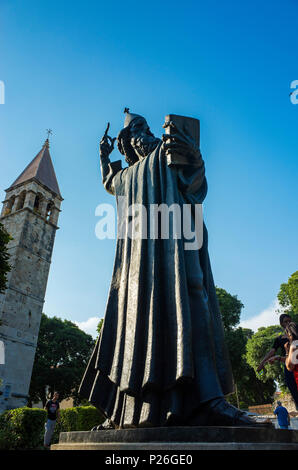 Split, Croatia, May 21 2018, Beautiful sunny day in the old town, Nice outdoors of the popular tourist city. Details of Gregorius of Nin statue. Stock Photo