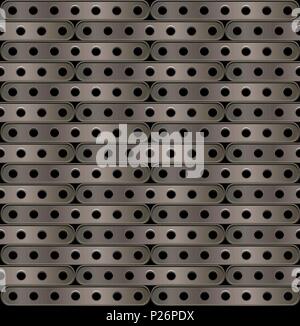 metallic background of long plates with holes in steampunk style. vector illustration Stock Vector