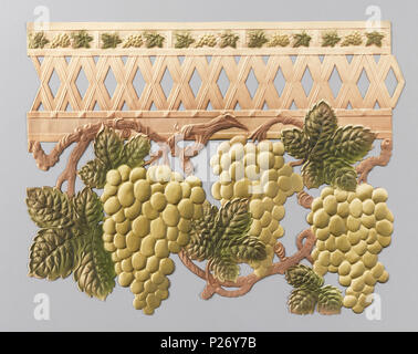 .  English: Border (Germany), ca. 1900 .  English: Vine with grape clusters and foliage suspended from openwork trellis at top edge. Printed in purple and green on tan. . circa 1900 36 Border (Germany), ca. 1900 (CH 18498123-3) Stock Photo