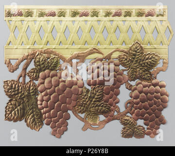 .  English: Border (Germany), ca. 1900 .  English: Vine with grape clusters and foliage suspended from openwork trellis at top edge. Printed in purple and green on tan. . circa 1900 36 Border (Germany), ca. 1900 (CH 18498123) Stock Photo