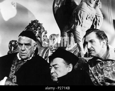 Original Film Title: THE RAVEN.  English Title: THE RAVEN.  Film Director: ROGER CORMAN.  Year: 1963.  Stars: PETER LORRE; BORIS KARLOFF; VINCENT PRICE. Credit: A.I.P. / Album Stock Photo