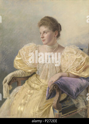 52 Carl Bunzl Porträt einer eleganten Dame in gelbem Kleid 1894 Stock Photo