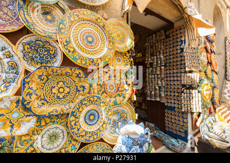 Pottery store in Erice, Trapani province, Sicily, Italy Stock Photo