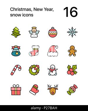 Colored Merry Christmas and Happy New Year icons for web and mobile design pack 1 Stock Vector