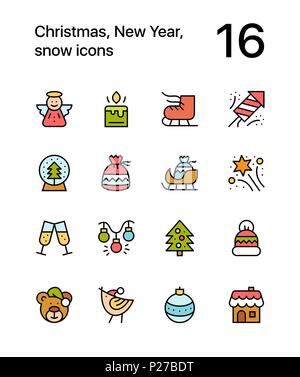 Colored Merry Christmas and Happy New Year icons for web and mobile design pack 2 Stock Vector