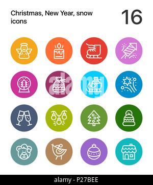 Colorful Merry Christmas and Happy New Year icons for web and mobile design pack 2 Stock Vector