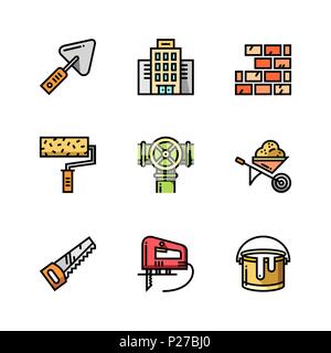 Building, construction and home repair tools simple outline colorful icons for web and mobile design set 1 Stock Vector