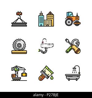 Building, construction and home repair tools simple outline colorful icons for web and mobile design set 2 Stock Vector