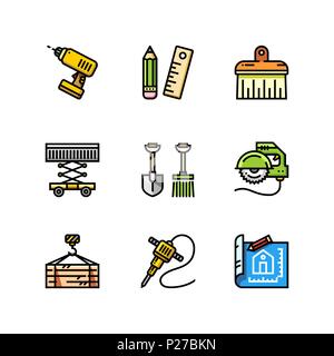 Building, construction and home repair tools simple outline colorful icons for web and mobile design set 4 Stock Vector